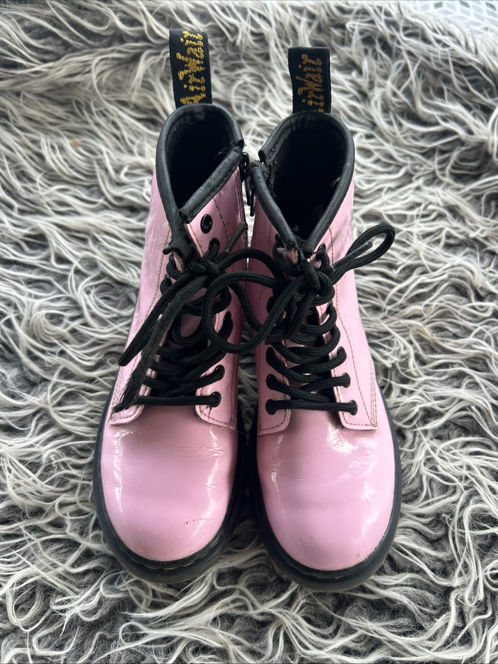 DR MARTENS 1460 T Pink Kids Patent Leather Boots Size US 1 Zip Side Delaney.